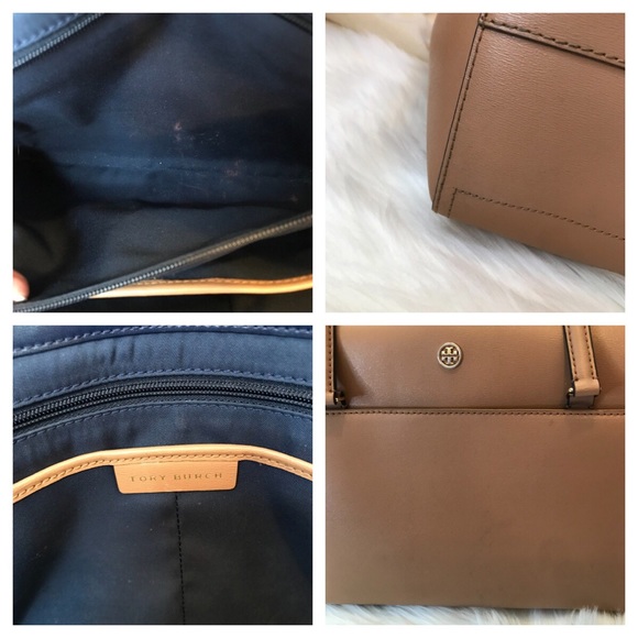 Tory Burch Small Parker Leather Tote Cardamom Navy - Picture 6 of 8